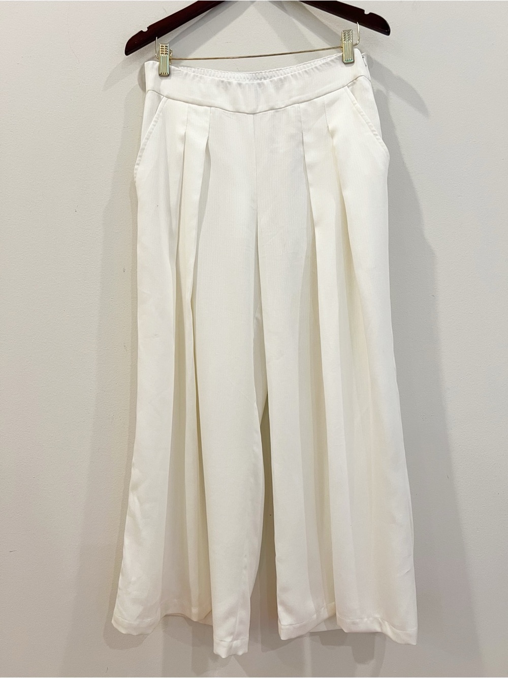 Eileen Fisher Wide Leg Pants Womens Extra Small Cream Pleated Front Pockets